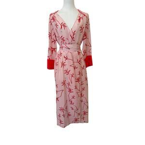 Borgo De Nor Faux-Wrap Pink & Red Fireflies Floral Dress V-Neck Sash Belt - 10
